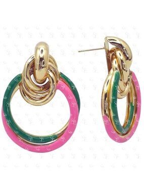 AKA Inspired Pink Green Gold Dipped Hoop Earrings